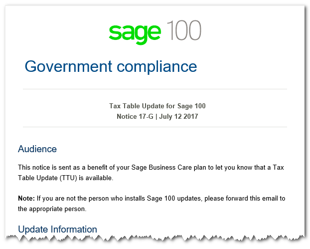 Sage 100 Tax Table Update 7 12 2017