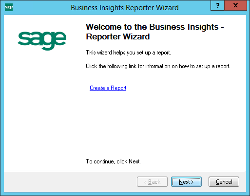 Business Insights Reporter Wizard Start